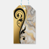 Abstracts goud op zwart en gemengd marmeren textur cadeaulabel (Voorkant)