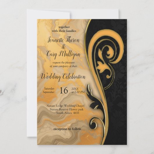 Abstracts goud op zwart en gemengd marmeren textur kaart (Voorkant)