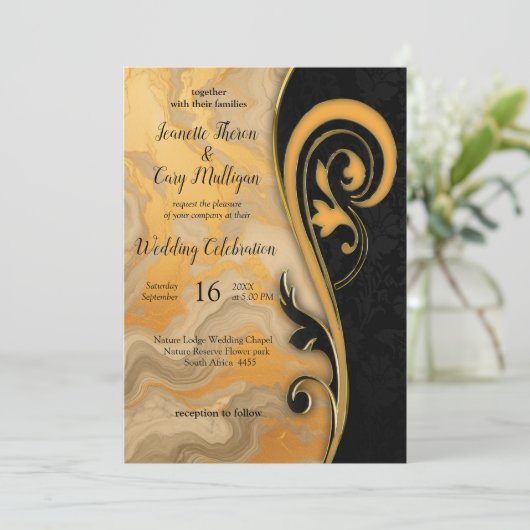 Abstracts goud op zwart en gemengd marmeren textur kaart (Staand voorkant)