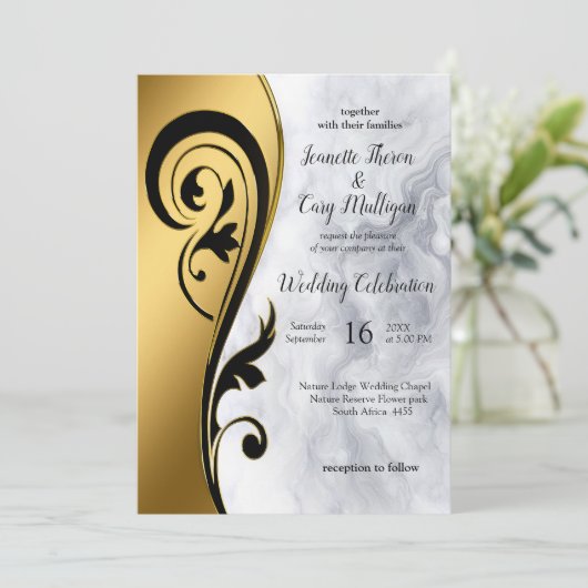 Abstracts goud op zwart en gemengd marmeren textur kaart (Staand voorkant)