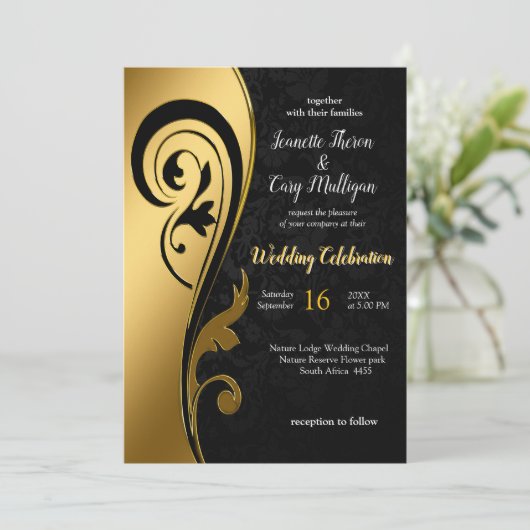 Abstracts goud op zwart en gemengd marmeren textur kaart (Staand voorkant)