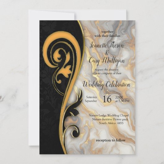 Abstracts goud op zwart en gemengd marmeren textur kaart (Voorkant)