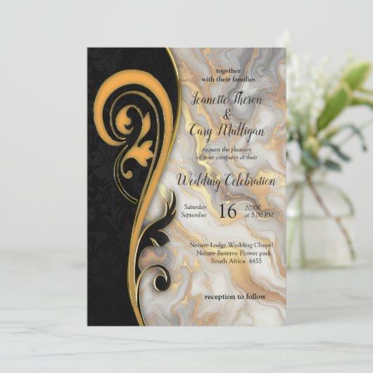 Abstracts goud op zwart en gemengd marmeren textur kaart (Staand voorkant)