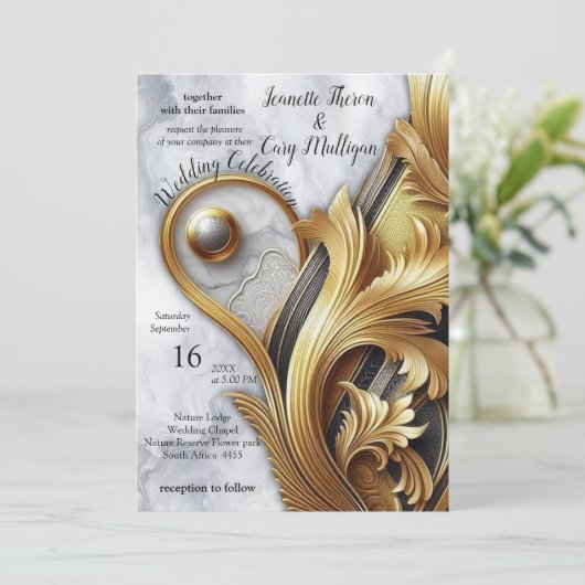 Abstracts goud op zwart en gemengd marmeren textur kaart (Staand voorkant)