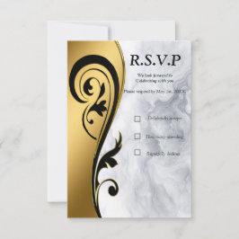Abstracts goud op zwart en gemengd marmeren textur RSVP kaartje