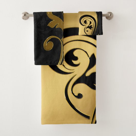 Abstracts met gouden accenten op zwart en wit bad handdoek (Insitu)