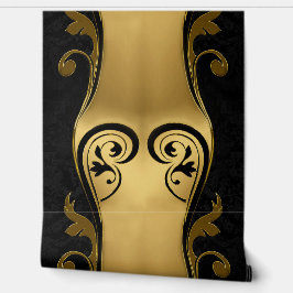 Abstracts met gouden accenten op zwart en wit behang