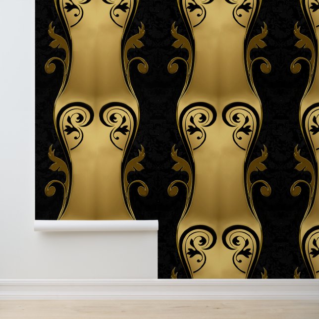 Abstracts met gouden accenten op zwart en wit behang (Applicatie)