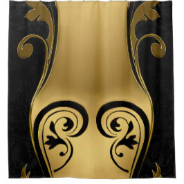 Abstracts met gouden accenten op zwart en wit douchegordijn