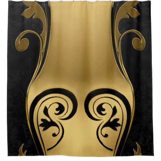 Abstracts met gouden accenten op zwart en wit douchegordijn (Voorkant)