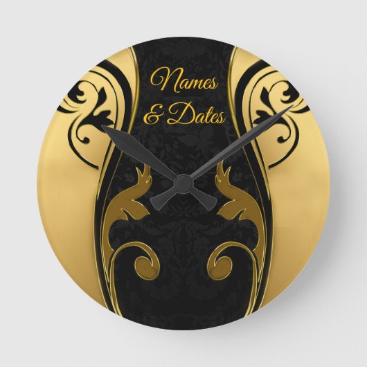 Abstracts met gouden accenten op zwart en wit ronde klok (Voorkant)