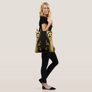 Abstracts met gouden accenten op zwart en wit tote bag