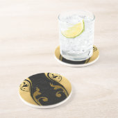 Abstracts met gouden accenten op zwart en wit zandsteen onderzetter (Zijkant)