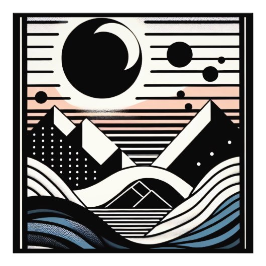 Abstrakte Berglandschaft bei Nacht Foto Afdruk (Voorkant)