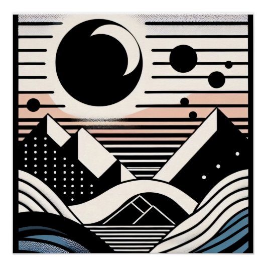 Abstrakte Berglandschaft bei Nacht Perfect Poster (Voorkant)