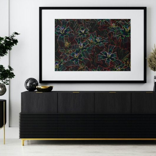 Abstrakte Kunst Leinwand, Leuchtende Neonblumen Canvas Afdruk