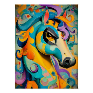 Abstrakte Pferde Illustration in bunten Farben Perfect Poster