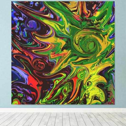 Abstraktes Bild mit dem Titel "Welten entstehen" Canvas Afdruk (Insitu (Houten vloer))