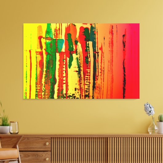 Abstraktes Bild mit Streifen rot, gelb, grün, Canvas Afdruk (Insitu (Woonkamer))