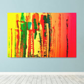 Abstraktes Bild mit Streifen rot, gelb, grün, Canvas Afdruk (Insitu (Houten vloer))