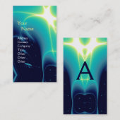 ABSTRAT BLAUWGROEN, AQUA BLUE LIGHT WAVES MONOGRAM VISITEKAARTJE (Voorkant / Achterkant)