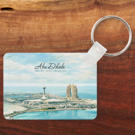 Abu Dhabi Silhouette Aquarel Reis Souvenir Sleutelhanger (Voorkant)