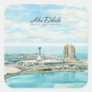 Abu Dhabi Silhouette Aquarel Reis Souvenir Vierkante Sticker