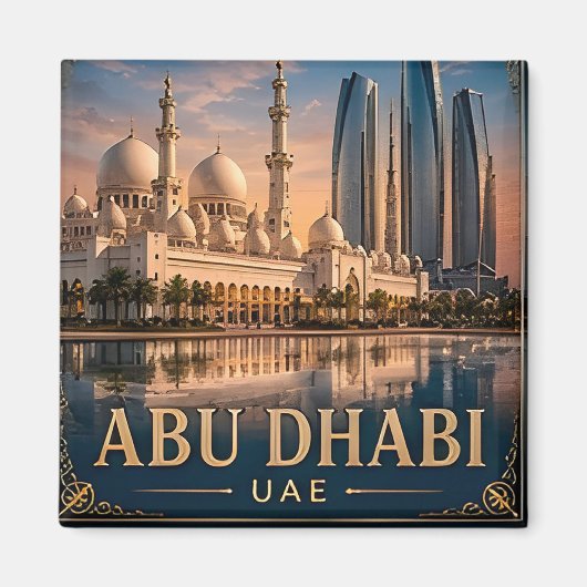 🧲 Abu Dhabi Silhouette Vakantieherinnering VAE 🌇 Magneet (Voorkant)