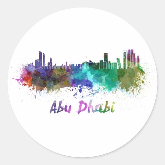 Abu Dhabi skyline in watercolor Ronde Sticker (Voorkant)