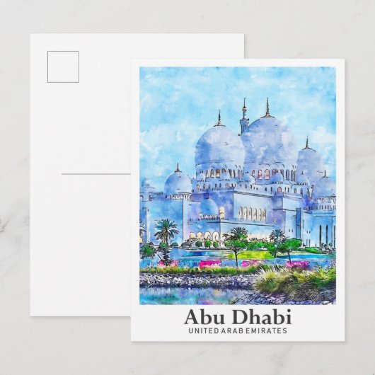 Abu Dhabi UAE Travel Waterverf met de hand geteken Briefkaart (Voorkant / Achterkant)