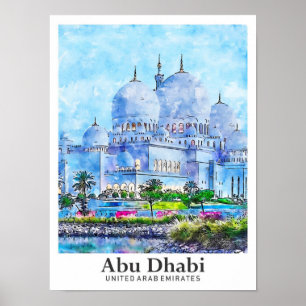 Abu Dhabi UAE Travel Waterverf met de hand geteken Poster