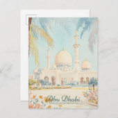 Abu Dhabi VAE Gouache Schilderillustratie Reizen Briefkaart (Voorkant / Achterkant)