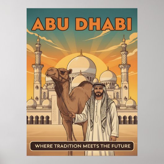 Abu Dhabi Vintage Reisposter met Kameel Poster (Voorkant)
