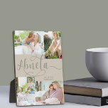 Abuela Calligraphy 4 Photo Beige Tabletop Plaque Fotoplaat<br><div class="desc">Persoonlijk vier fotoplaque cadeau voor je Abuela, die je kunt personaliseren met je eigen boodschap, zoals ik hou van jou en jouw naam. Het fotomalplaatje zal uw afbeeldingen in een kleine fotocollage van 2x landschap en 2x portret afbeeldingen tonen. Abuela is letterlijk geletterd in elegante, slordige kalligrafie. Het ontwerp heeft...</div>