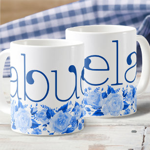 Abuela China Blue Waterverf Floral Rozen Koffiemok