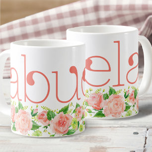 Abuela Coral Pink Waterverf Floral Rozen Koffiemok