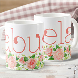 Abuela Coral Pink Waterverf Floral Rozen Koffiemok
