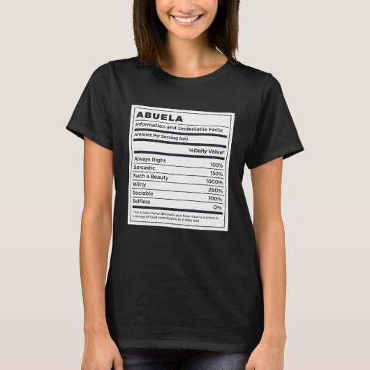 Abuela Nutritional Facts Spanish Grandmother T-shirt (Voorkant)