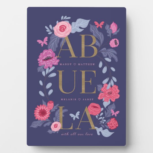 Abuela (oma) Floral Botanical Butterfly Lijst Fotoplaat (voorkant)