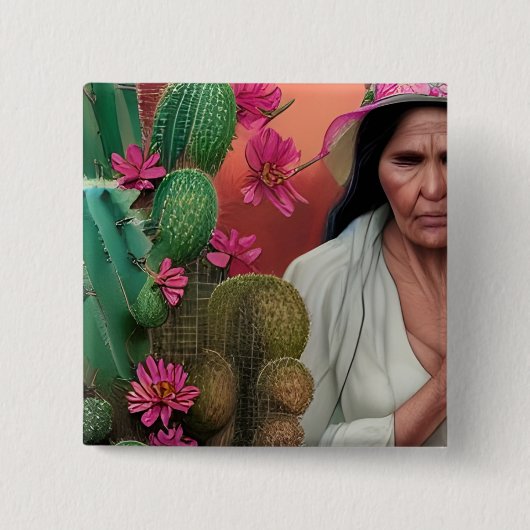 Abuela Surreal Floral Digital Art Vierkante Button 5,1 Cm (Voorkant)