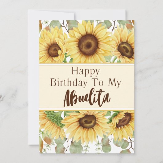 Abuelita Birthday Yellow Sunflower Birthday Kaart (Voorkant)