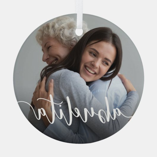 Abuelita Grandma Script Overlay Glas Ornament (Achterkant)