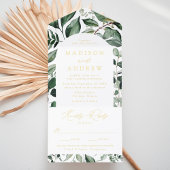 Abundant Greenery Arch Frame Foil Wedding All In One Uitnodiging