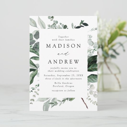 Abundant Greenery Lijst Photo Wedding Kaart (Staand voorkant)