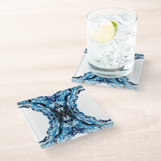 Abyss Abstract Navy Blue Gold White Fluid Art Glazen Onderzetter (Schuin)