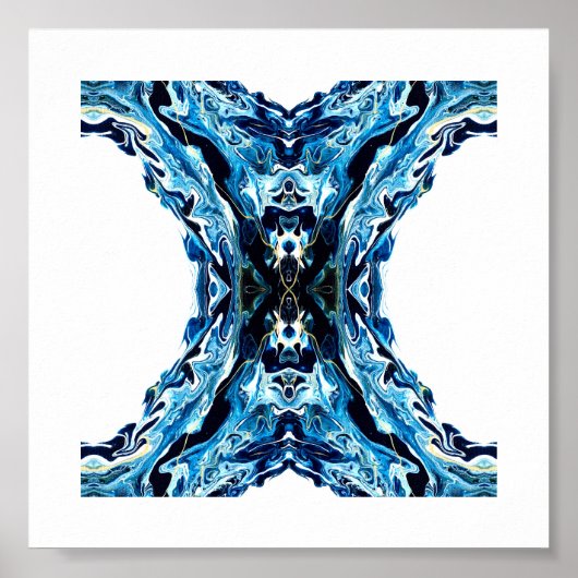 Abyss Abstract Navy Blue Gold White Fluid Art Poster (Voorkant)