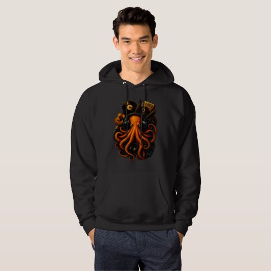 Abyss Kraken – Glowing Steampunk Octopus Hoodie (Voorkant volledig)