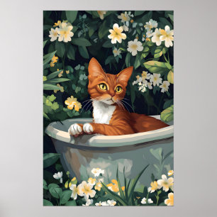 Abyssijnse kat in badkuip poster, grappige kat pos poster