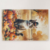 Abyssijnse kat in herfstbladeren Thanksgiving kuns Legpuzzel (Horizontaal)