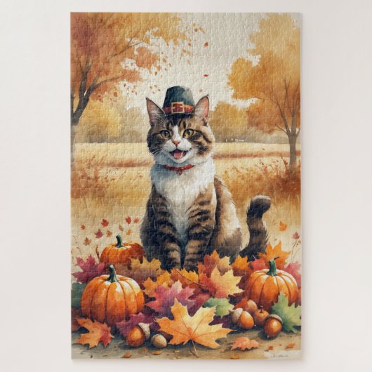 Abyssijnse kat in herfstbladeren Thanksgiving kuns Legpuzzel (Verticaal)
